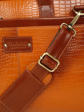Load image into Gallery viewer, Unisex Tan Croco Leather Laptop Bag