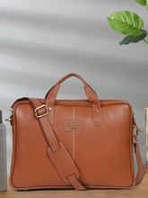 Load image into Gallery viewer, Teakwood Unisex Tan Leather Laptop Bag
