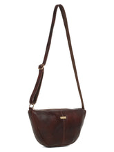 Load image into Gallery viewer, Women brown leather sling bag