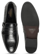 Load image into Gallery viewer, Men's Black Texture Leather Monk Strap Loafers