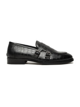 Load image into Gallery viewer, Men's Black Texture Leather Monk Strap Loafers