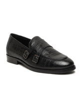 Load image into Gallery viewer, Men's Black Texture Leather Monk Strap Loafers