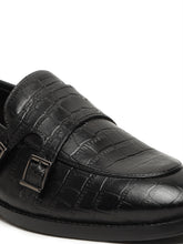 Load image into Gallery viewer, Men's Black Texture Leather Monk Strap Loafers