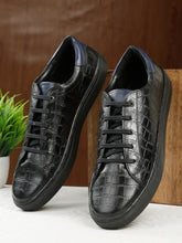 Load image into Gallery viewer, Men's Stylish Black Lace-Up Texture Sneakers Leather Shoes