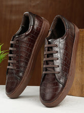 Load image into Gallery viewer, Men's Stylish Brown Lace-Up Texture Sneakers Leather Shoes