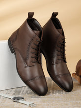 Load image into Gallery viewer, Men's Brown Laser Cut-Work Leather Chukka Boots