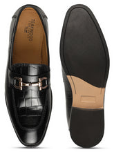 Load image into Gallery viewer, Men's Black Texture Slip-On Loafers With Buckle