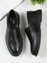 Load image into Gallery viewer, Men Black Leather Solid Slip-On Shoes