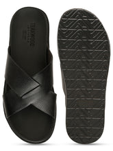 Load image into Gallery viewer, Men's Black Leather Criss - Cross Slippers