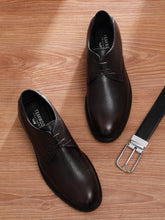 Load image into Gallery viewer, Men's Brown Texture Leather Derbies Shoes