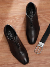 Load image into Gallery viewer, Men's Brown Two-Tone Texture Leather Derbies Shoes