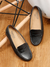 Load image into Gallery viewer, Teakwood Leathers Women Black Solid Slip-on Loafers