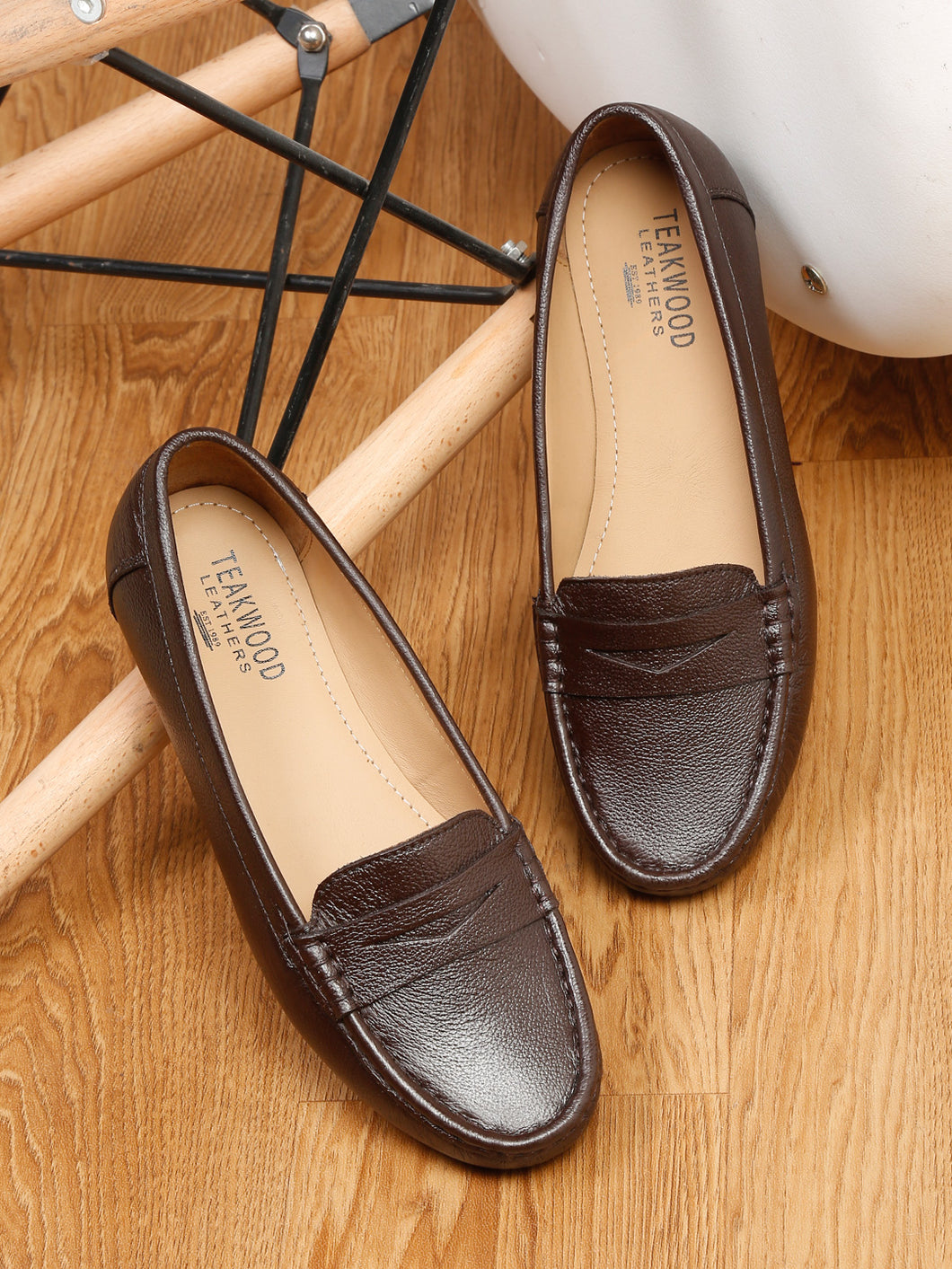 Teakwood Leathers Women Brown Solid Slip-on Loafers