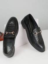 Load image into Gallery viewer, Men's Black Croco Texture Leather Loafers