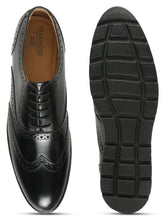 Load image into Gallery viewer, Men Black Leather Lace-Up Brogue Derby Shoes