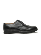 Load image into Gallery viewer, Men Black Leather Lace-Up Brogue Derby Shoes