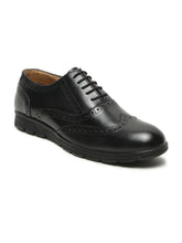Load image into Gallery viewer, Men Black Leather Lace-Up Brogue Derby Shoes