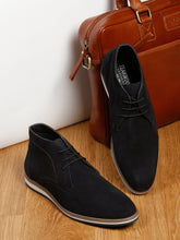 Load image into Gallery viewer, Men Suede Navy Mid Top Lace-Up Boots