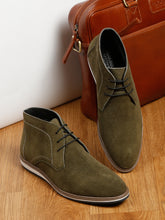 Load image into Gallery viewer, Men Suede Olive Mid Top Lace-Up Boots