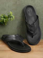 Load image into Gallery viewer, Men Black Leather Slip On Sandals