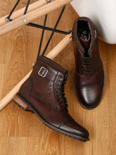 Load image into Gallery viewer, Men Mid-top Brown Lace-up Boots