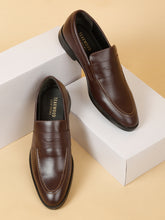 Load image into Gallery viewer, Men Brown Solid Leather Slip-On Formal Shoes
