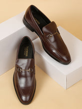 Load image into Gallery viewer, Men Brown Solid Leather Slip-On Formal Shoes
