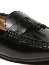 Load image into Gallery viewer, Men Black Solid Leather Formal Tasselled Loafers