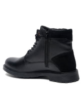 Load image into Gallery viewer, Men Black Solid Leather Mid-Top Boots