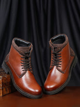 Load image into Gallery viewer, Men Brown Solid Leather Mid-Top Boots
