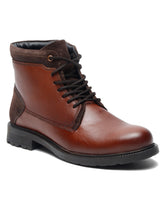 Load image into Gallery viewer, Men Brown Solid Leather Mid-Top Boots