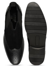Load image into Gallery viewer, Men's Black Suede Leather with laser cut Mid-Top Chelsea Boots