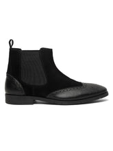 Load image into Gallery viewer, Men's Black Suede Leather with laser cut Mid-Top Chelsea Boots