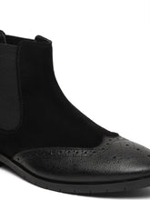 Load image into Gallery viewer, Men's Black Suede Leather with laser cut Mid-Top Chelsea Boots