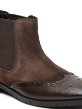 Load image into Gallery viewer, Men's Brown Suede Leather with laser cut Mid-Top Chelsea Boots