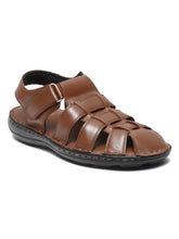 Load image into Gallery viewer, Men Tan Solid Leather Sandal