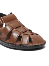 Load image into Gallery viewer, Men Tan Solid Leather Sandal