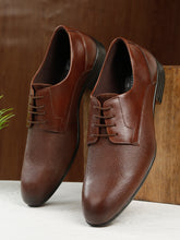 Load image into Gallery viewer, Men's Tan Texture Leather Lace-Up Shoes