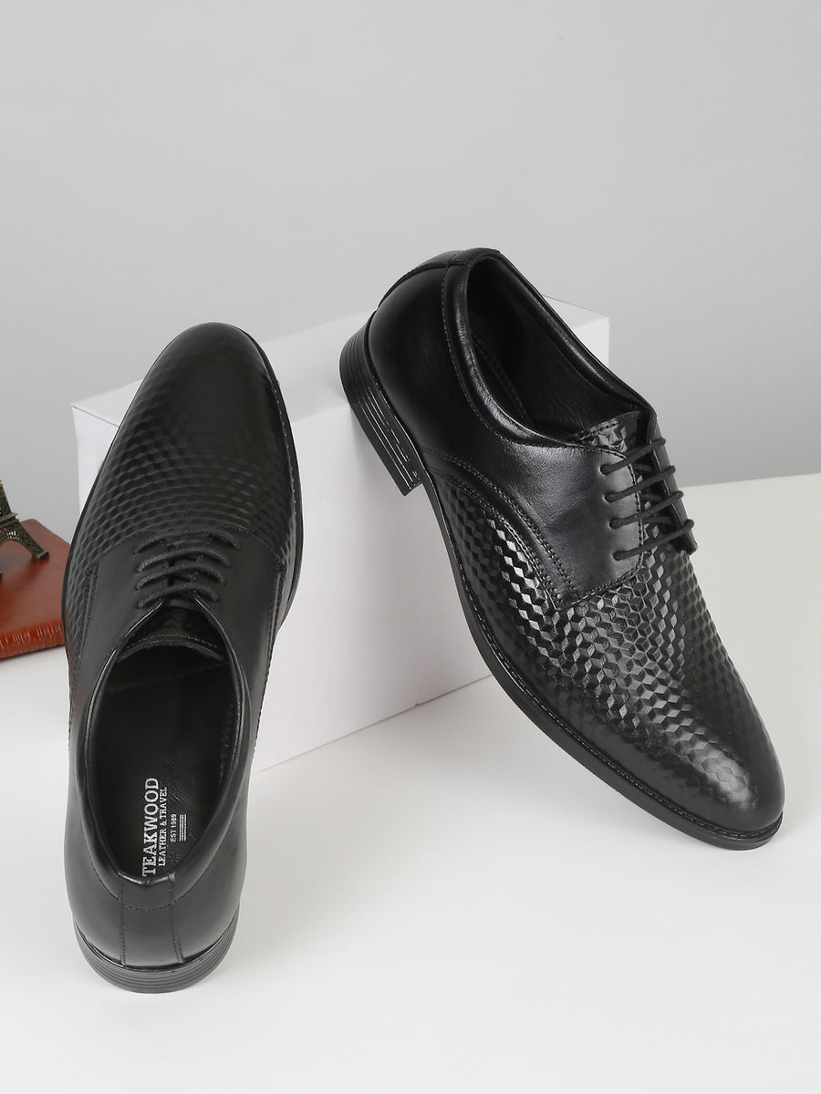 Mens's Black Patterned Texture Leather Formal Shoes – Teakwood