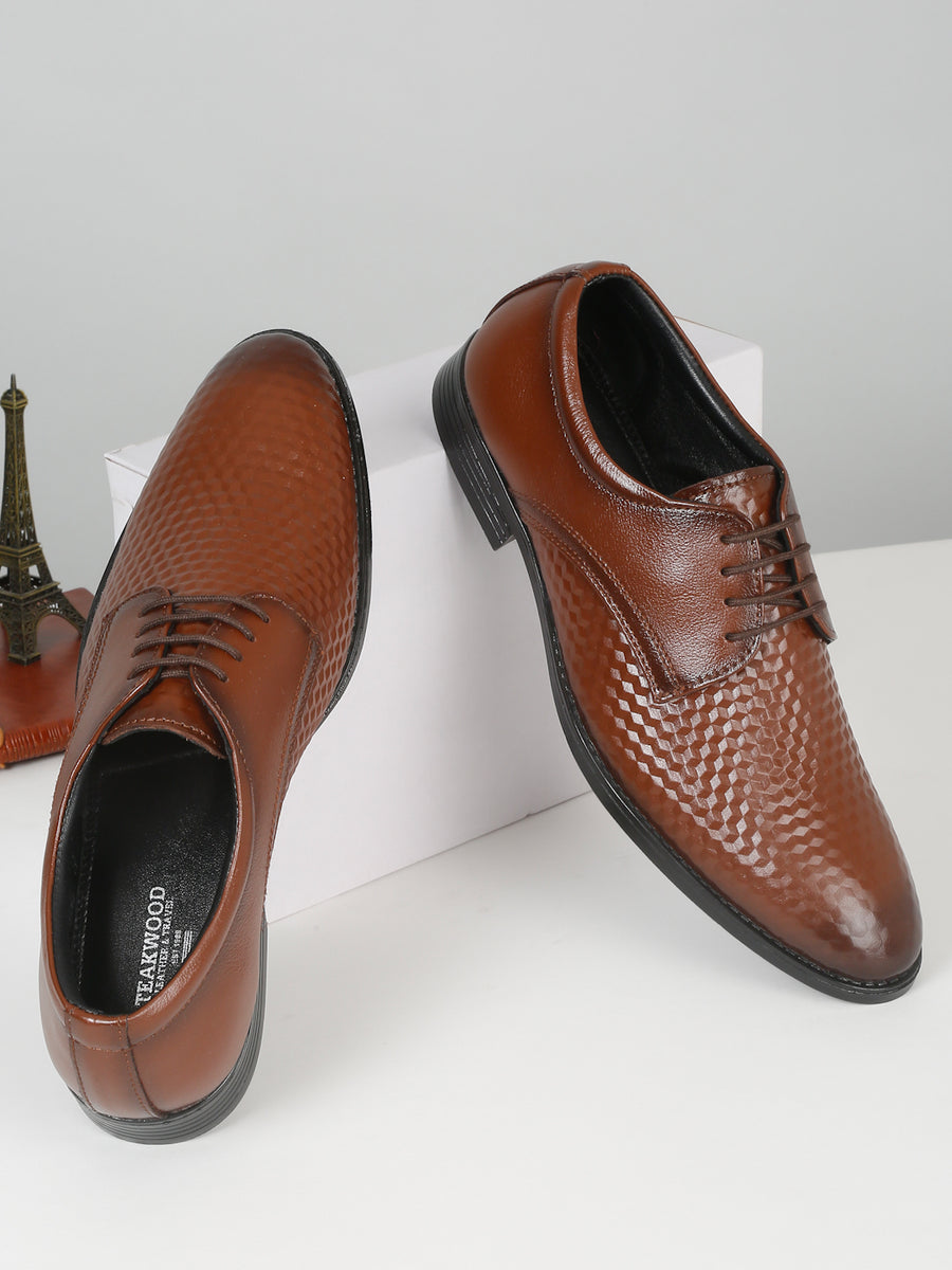 Mens's Brown Patterned Texture Leather Formal Shoes – Teakwood