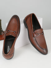 Load image into Gallery viewer, Men's Brown Patterned Leather Moccasins with buckle