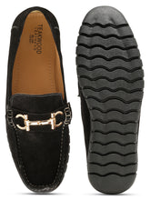 Load image into Gallery viewer, Men's Black Suede Leather Loafers With Golden Buckle