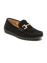 Load image into Gallery viewer, Men's Black Suede Leather Loafers With Golden Buckle