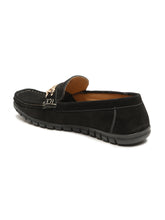 Load image into Gallery viewer, Men's Black Suede Leather Loafers With Golden Buckle