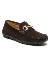 Load image into Gallery viewer, Men's Brown Suede Leather Loafers With Golden Buckle