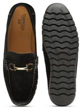 Load image into Gallery viewer, Men's Black Suede Leather Loafers With Antique Gold Buckle