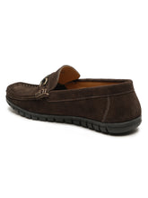 Load image into Gallery viewer, Men's Brown Suede Leather Loafers With Antique Gold Buckle