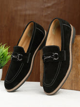 Load image into Gallery viewer, Men's BLACK Suede Leather Loafers With Antique Silver Buckle