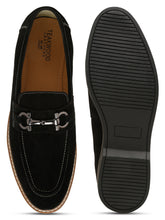Load image into Gallery viewer, Men's BLACK Suede Leather Loafers With Antique Silver Buckle