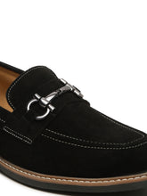 Load image into Gallery viewer, Men's BLACK Suede Leather Loafers With Antique Silver Buckle